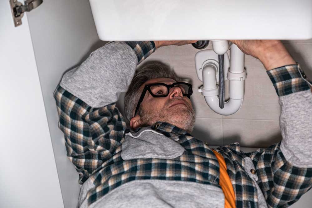 plumber inspecting a p-trap plumber inspecting a p-trap