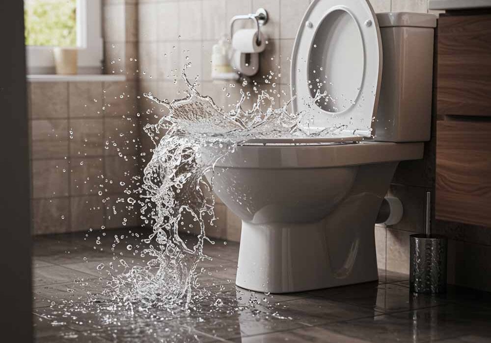 overflowing backed-up toilet