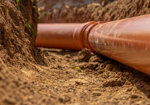 Exposed pipe lines in dug-up soil Renton, WA