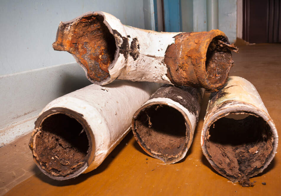 Old, rusty cast iron pipes