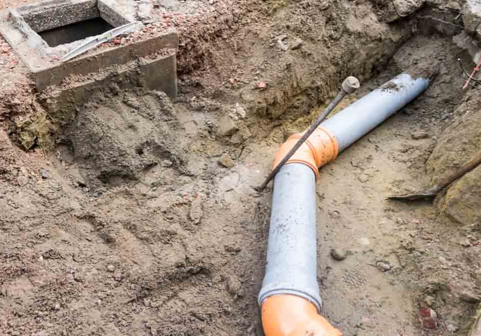 sewer repair outdoors in a commercial property